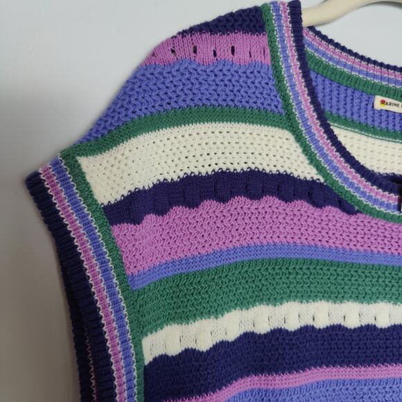 NWT Marine Layer Sz L Rory Crochet Knit Stripe Sleeveless Sweater Vest Purple - Picture 4 of 7